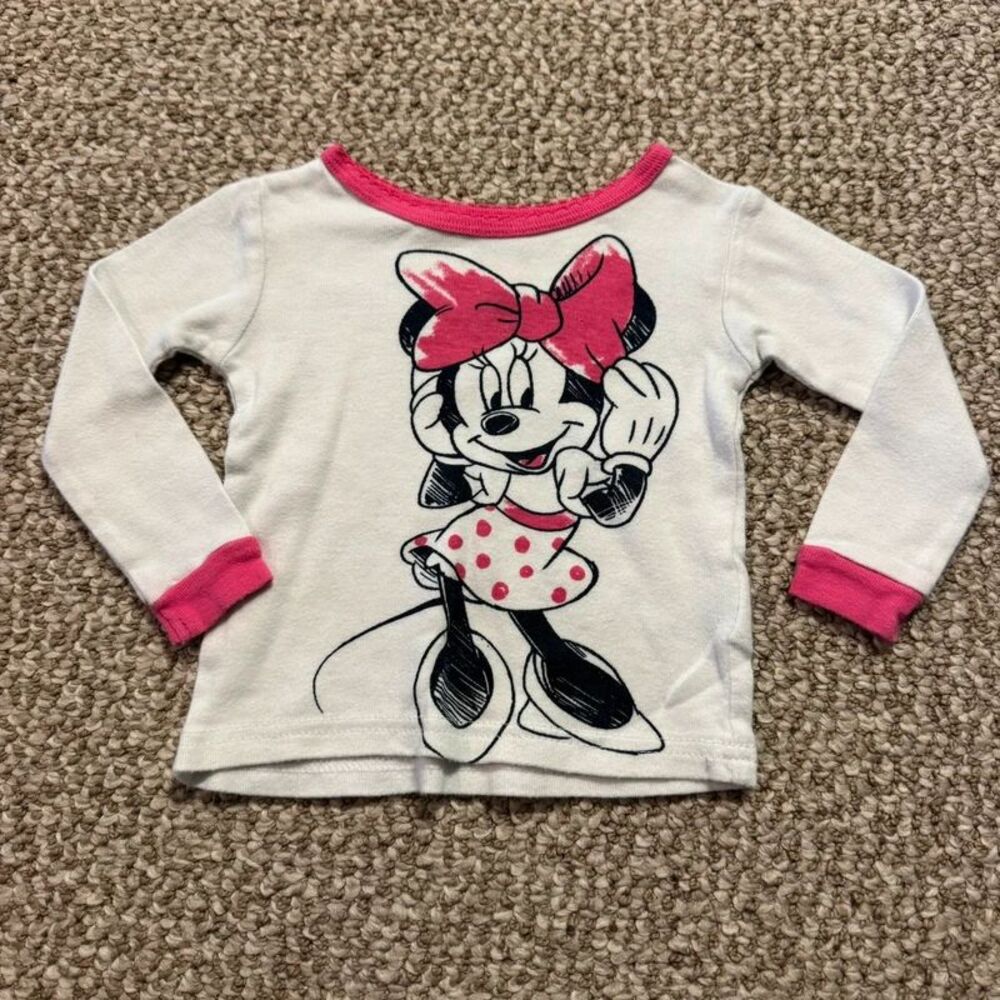 Disney Baby Minnie Mouse Long Sleeve Top White Pink 12 Months